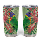 Australia Bottlebrush And Lorikeets Tumbler Cup Aboriginal Art - Watercolor Style