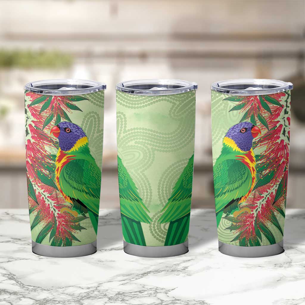 Australia Bottlebrush And Lorikeets Tumbler Cup Aboriginal Art - Watercolor Style
