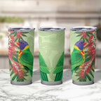 Australia Bottlebrush And Lorikeets Tumbler Cup Aboriginal Art - Watercolor Style