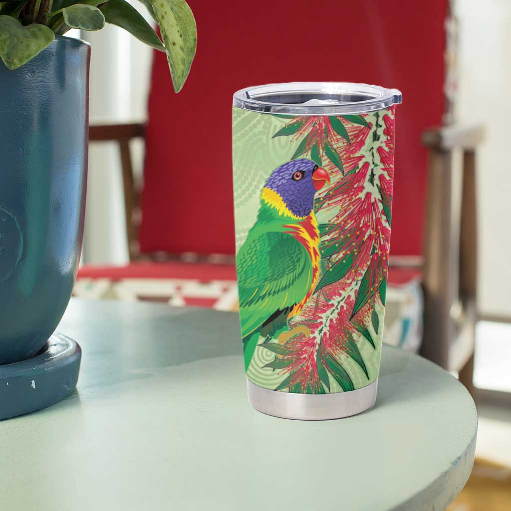 Australia Bottlebrush And Lorikeets Tumbler Cup Aboriginal Art - Watercolor Style