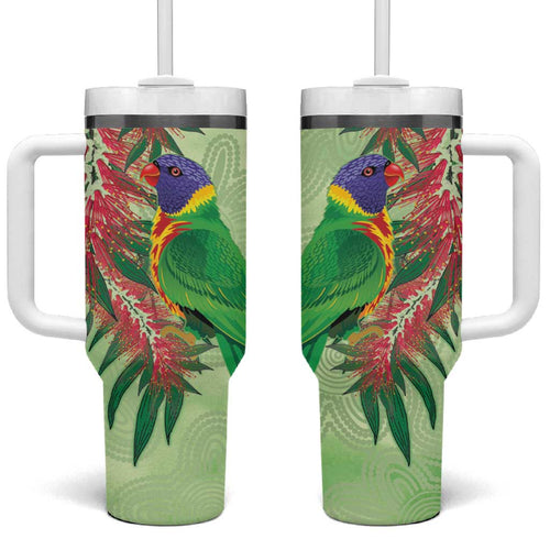 Australia Bottlebrush And Lorikeets Tumbler With Handle Aboriginal Art - Watercolor Style