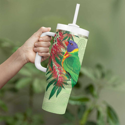 Australia Bottlebrush And Lorikeets Tumbler With Handle Aboriginal Art - Watercolor Style