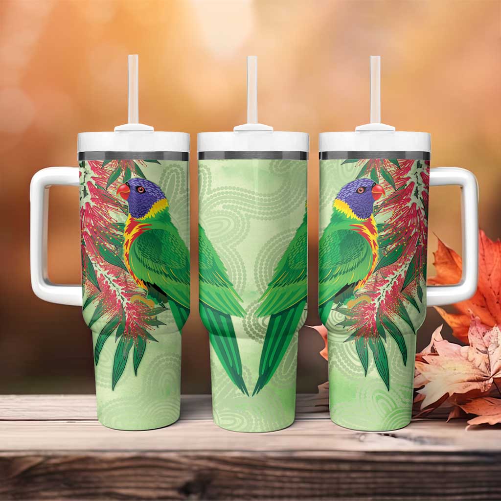 Australia Bottlebrush And Lorikeets Tumbler With Handle Aboriginal Art - Watercolor Style
