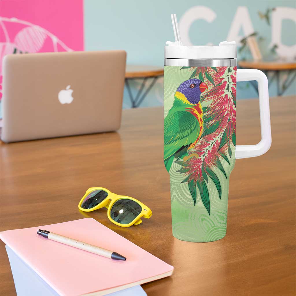 Australia Bottlebrush And Lorikeets Tumbler With Handle Aboriginal Art - Watercolor Style