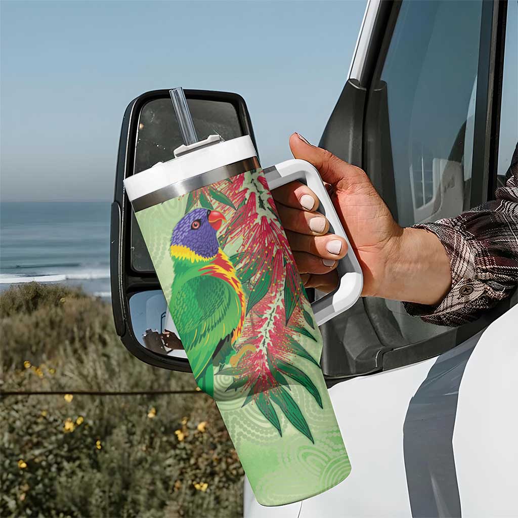 Australia Bottlebrush And Lorikeets Tumbler With Handle Aboriginal Art - Watercolor Style