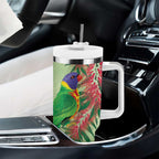 Australia Bottlebrush And Lorikeets Tumbler With Handle Aboriginal Art - Watercolor Style