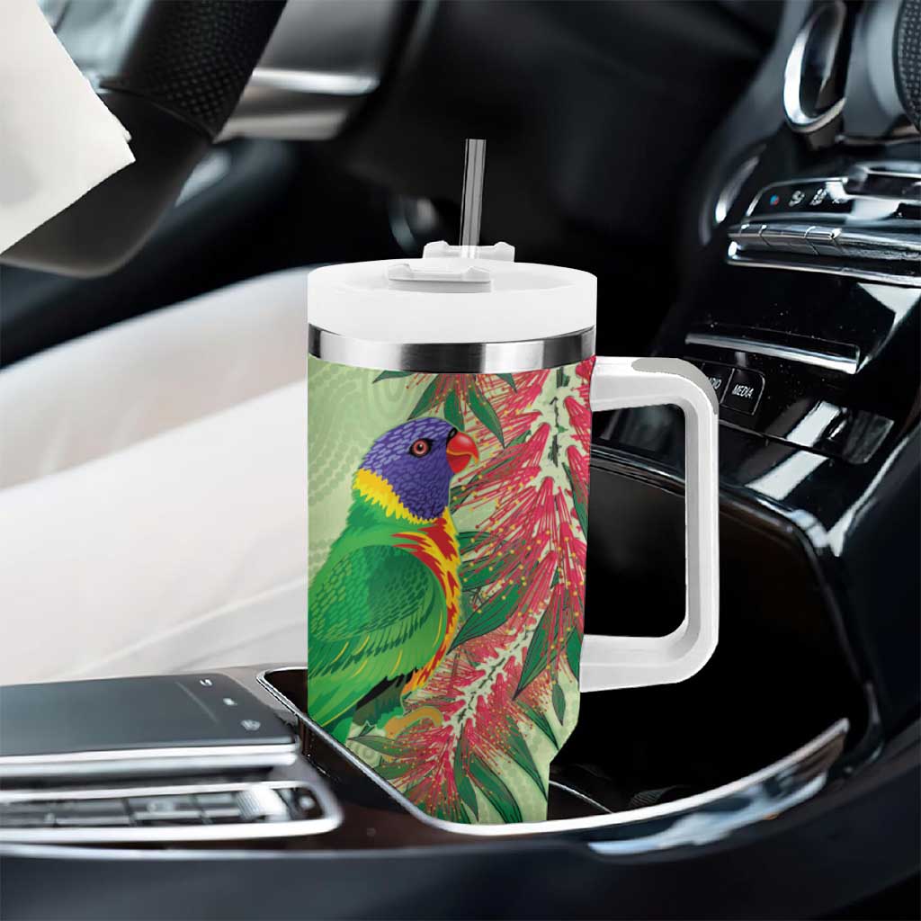 Australia Bottlebrush And Lorikeets Tumbler With Handle Aboriginal Art - Watercolor Style