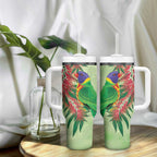 Australia Bottlebrush And Lorikeets Tumbler With Handle Aboriginal Art - Watercolor Style