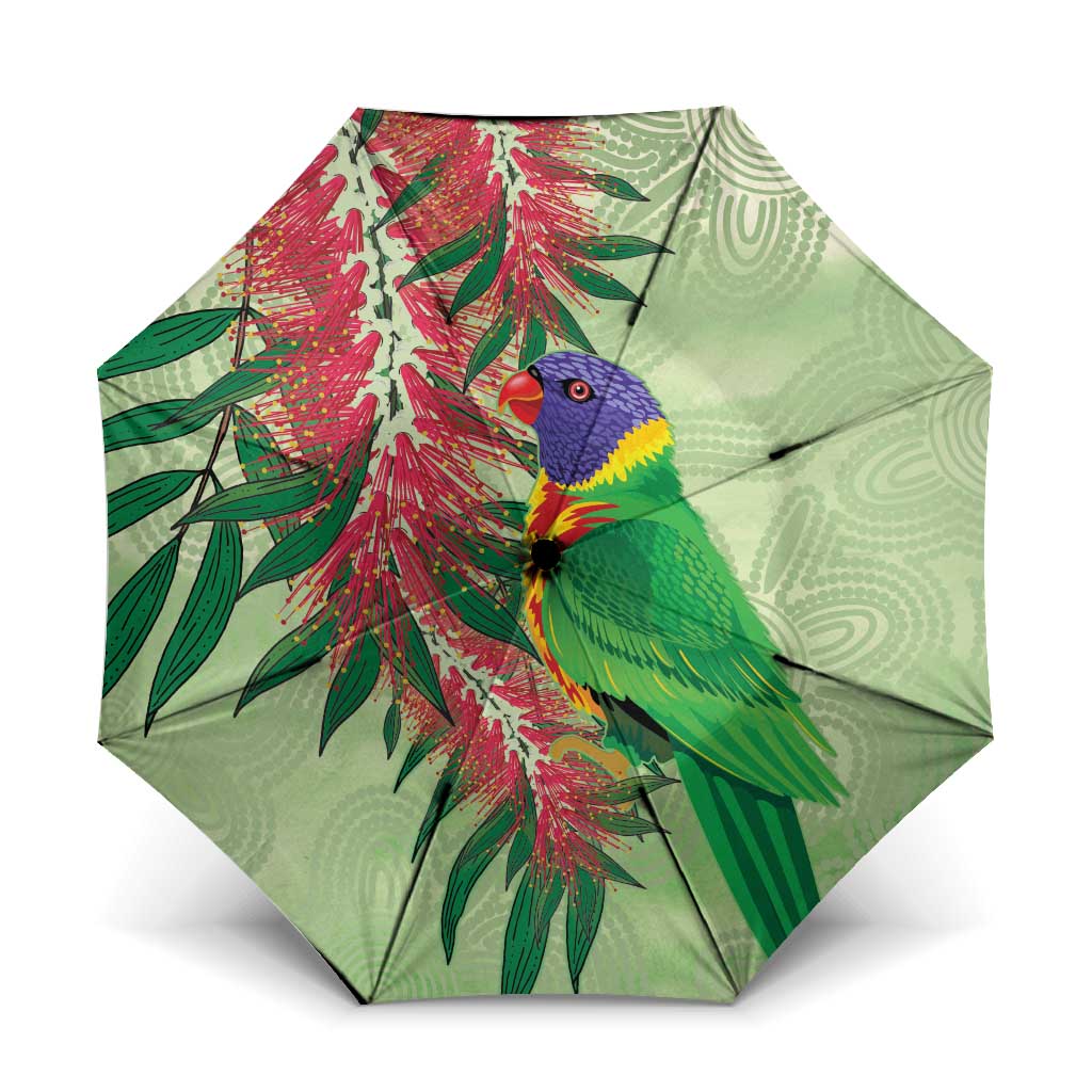 Australia Bottlebrush And Lorikeets Umbrella Aboriginal Art - Watercolor Style - Aussie Hoodie