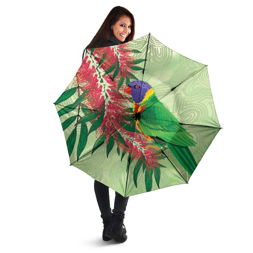 Australia Bottlebrush And Lorikeets Umbrella Aboriginal Art - Watercolor Style - Aussie Hoodie