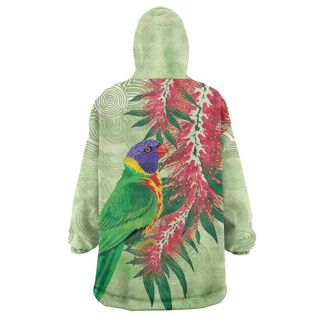 Australia Bottlebrush And Lorikeets Wearable Blanket Hoodie Aboriginal Art - Watercolor Style