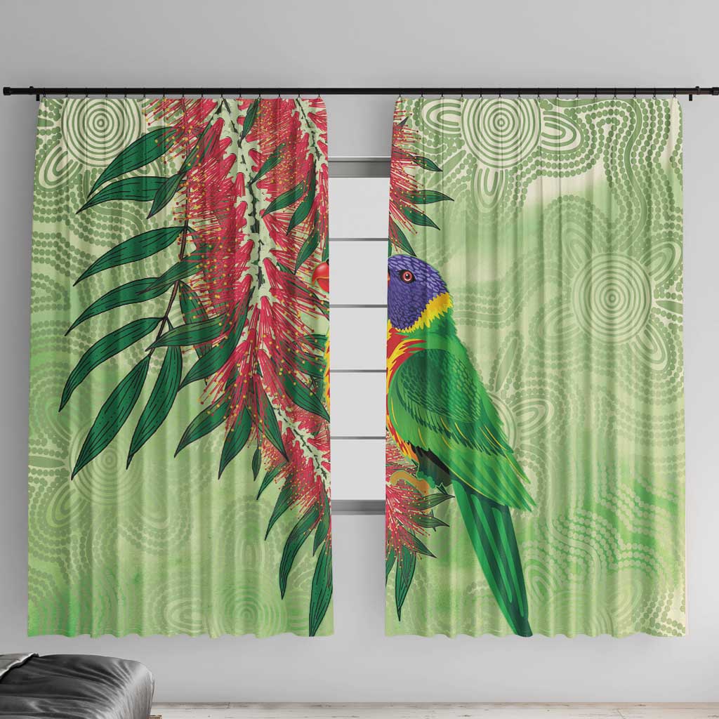 Australia Bottlebrush And Lorikeets Window Curtain Aboriginal Art - Watercolor Style