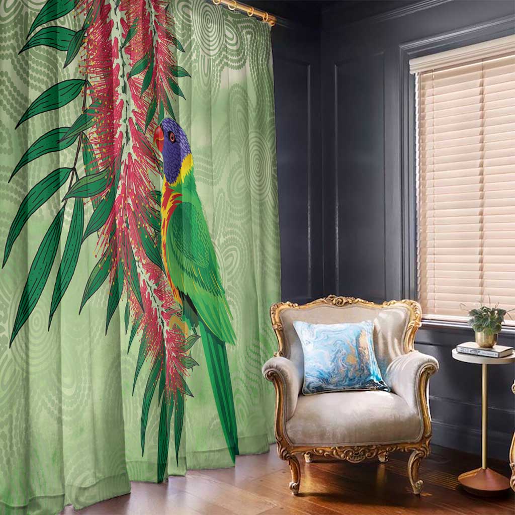 Australia Bottlebrush And Lorikeets Window Curtain Aboriginal Art - Watercolor Style