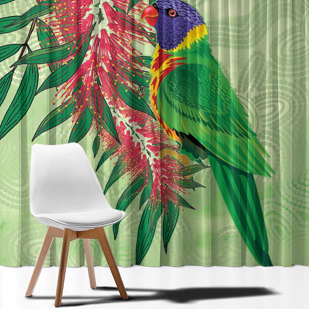 Australia Bottlebrush And Lorikeets Window Curtain Aboriginal Art - Watercolor Style
