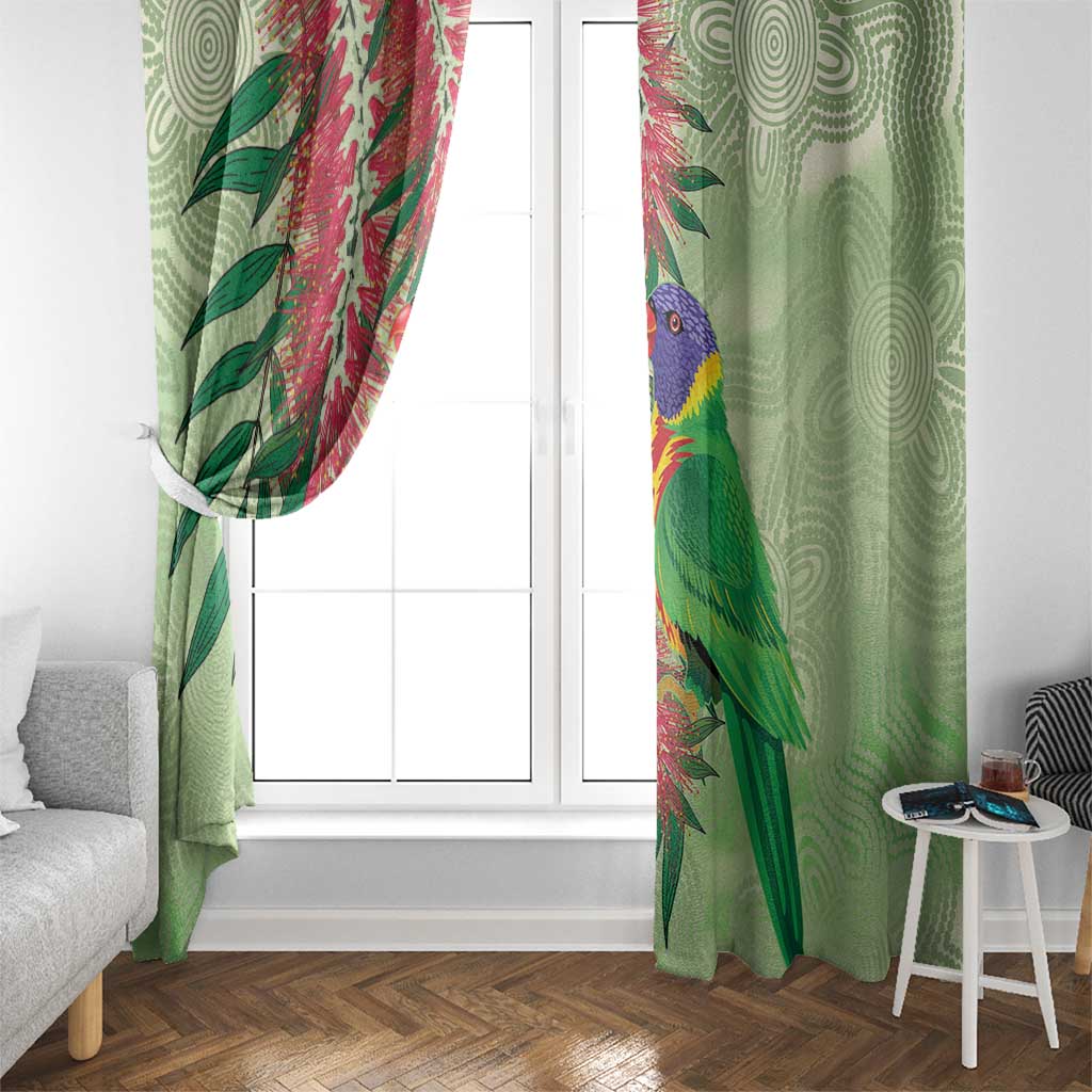 Australia Bottlebrush And Lorikeets Window Curtain Aboriginal Art - Watercolor Style