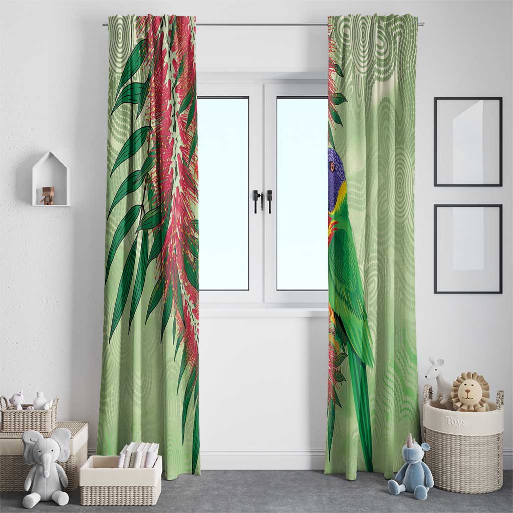 Australia Bottlebrush And Lorikeets Window Curtain Aboriginal Art - Watercolor Style