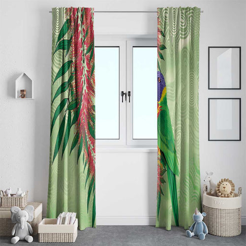 Australia Bottlebrush And Lorikeets Window Curtain Aboriginal Art - Watercolor Style