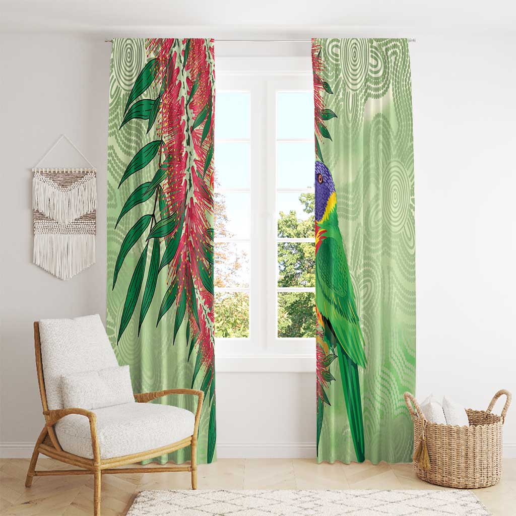 Australia Bottlebrush And Lorikeets Window Curtain Aboriginal Art - Watercolor Style