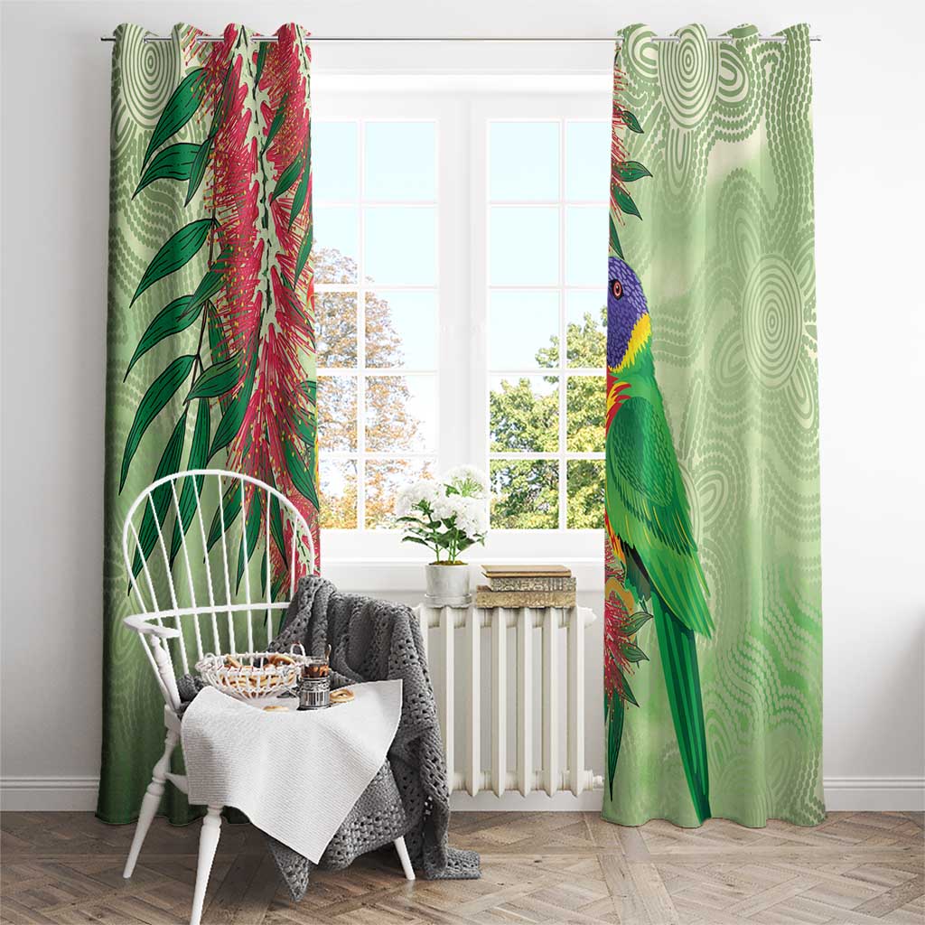 Australia Bottlebrush And Lorikeets Window Curtain Aboriginal Art - Watercolor Style