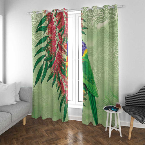 Australia Bottlebrush And Lorikeets Window Curtain Aboriginal Art - Watercolor Style