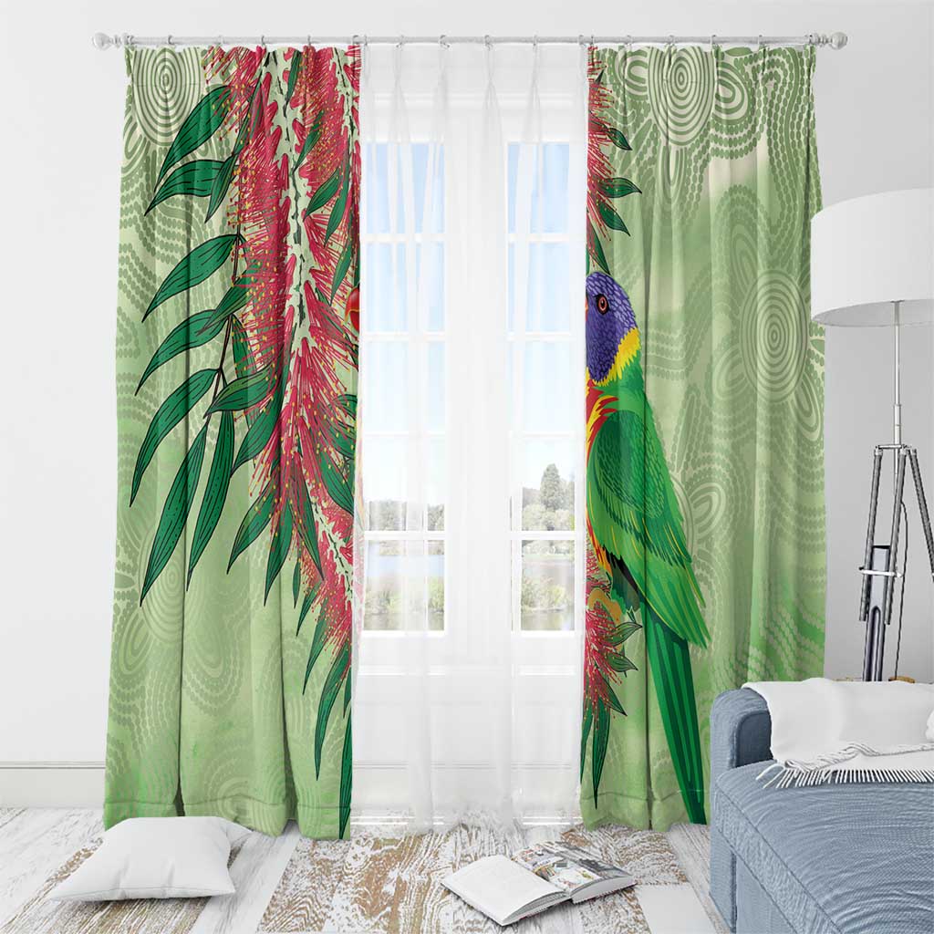 Australia Bottlebrush And Lorikeets Window Curtain Aboriginal Art - Watercolor Style
