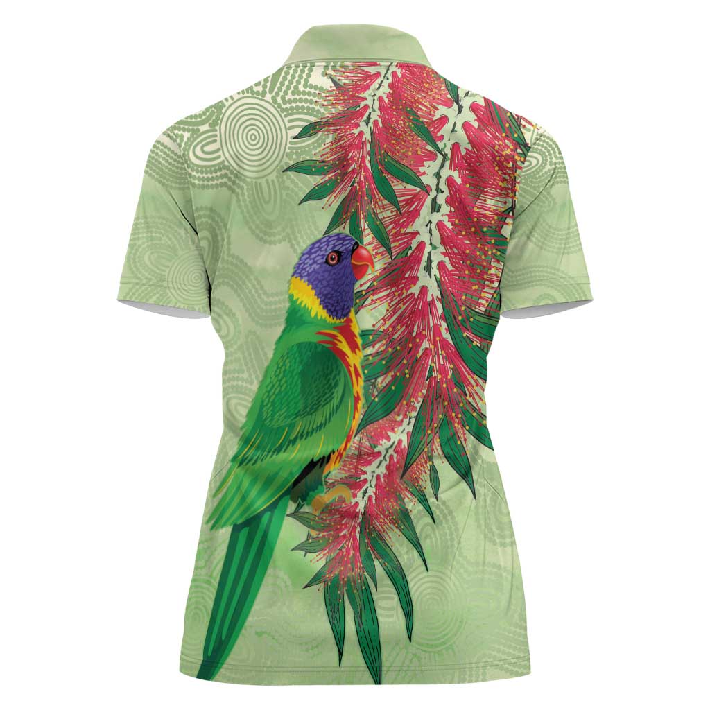 Australia Bottlebrush And Lorikeets Women Polo Shirt Aboriginal Art - Watercolor Style