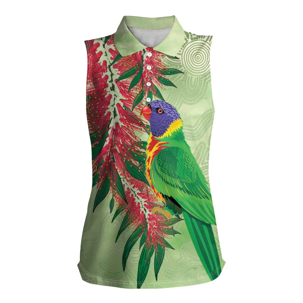 Australia Bottlebrush And Lorikeets Women Sleeveless Polo Shirt Aboriginal Art - Watercolor Style