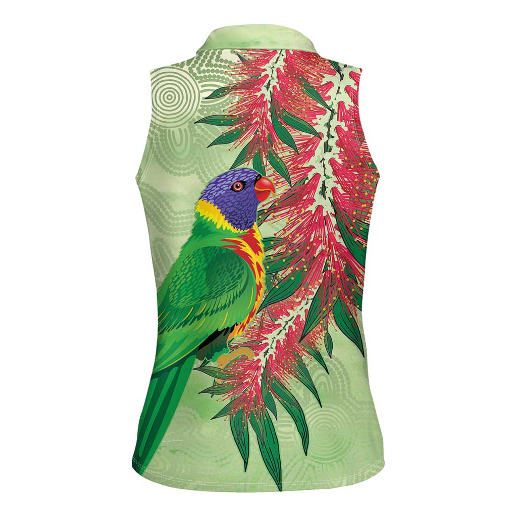 Australia Bottlebrush And Lorikeets Women Sleeveless Polo Shirt Aboriginal Art - Watercolor Style