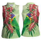 Australia Bottlebrush And Lorikeets Women Sleeveless Polo Shirt Aboriginal Art - Watercolor Style