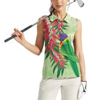 Australia Bottlebrush And Lorikeets Women Sleeveless Polo Shirt Aboriginal Art - Watercolor Style