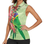 Australia Bottlebrush And Lorikeets Women Sleeveless Polo Shirt Aboriginal Art - Watercolor Style