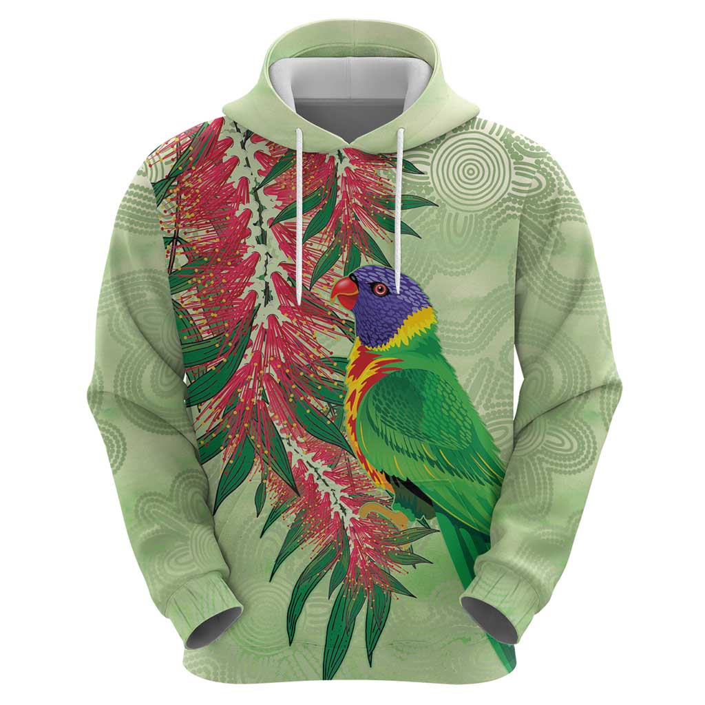 Australia Bottlebrush And Lorikeets Zip Hoodie Aboriginal Art - Watercolor Style