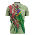 Australia Bottlebrush And Lorikeets Zipper Polo Shirt Aboriginal Art - Watercolor Style - Aussie Hoodie