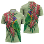 Australia Bottlebrush And Lorikeets Zipper Polo Shirt Aboriginal Art - Watercolor Style - Aussie Hoodie