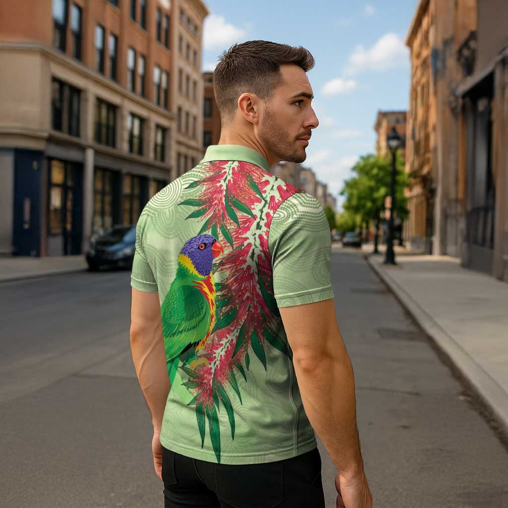 Australia Bottlebrush And Lorikeets Zipper Polo Shirt Aboriginal Art - Watercolor Style - Aussie Hoodie