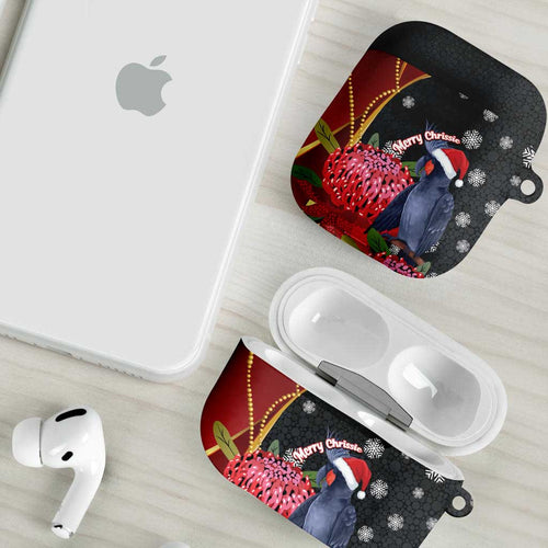 Australia Palm Cockatoo Christmas AirPods Case Probosciger Aterrimus Waratah Merry Chrissie - Aussie Hoodie