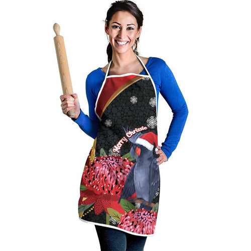 Australia Palm Cockatoo Christmas Apron Probosciger Aterrimus Waratah Merry Chrissie - Aussie Hoodie