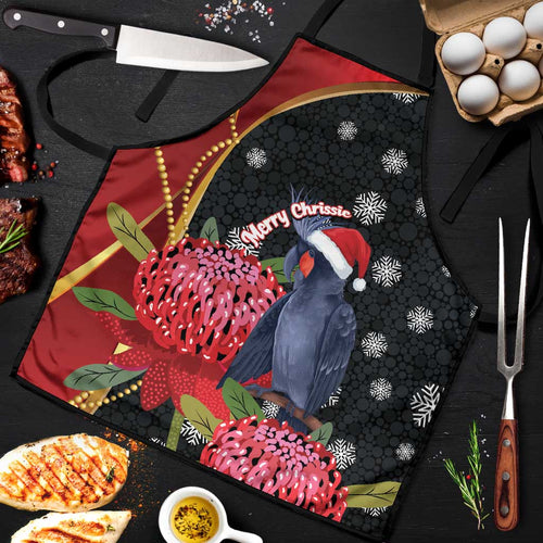 Australia Palm Cockatoo Christmas Apron Probosciger Aterrimus Waratah Merry Chrissie - Aussie Hoodie