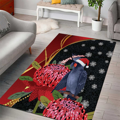 Australia Palm Cockatoo Christmas Area Rug Probosciger Aterrimus Waratah Merry Chrissie - Aussie Hoodie
