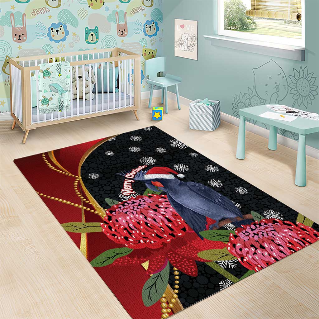 Australia Palm Cockatoo Christmas Area Rug Probosciger Aterrimus Waratah Merry Chrissie - Aussie Hoodie
