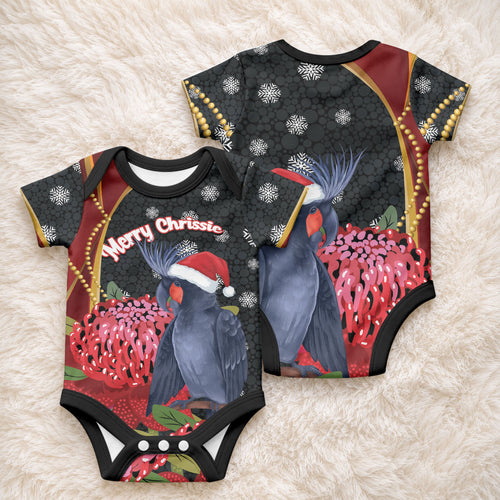 Australia Palm Cockatoo Christmas Baby Onesie Probosciger Aterrimus Waratah Merry Chrissie