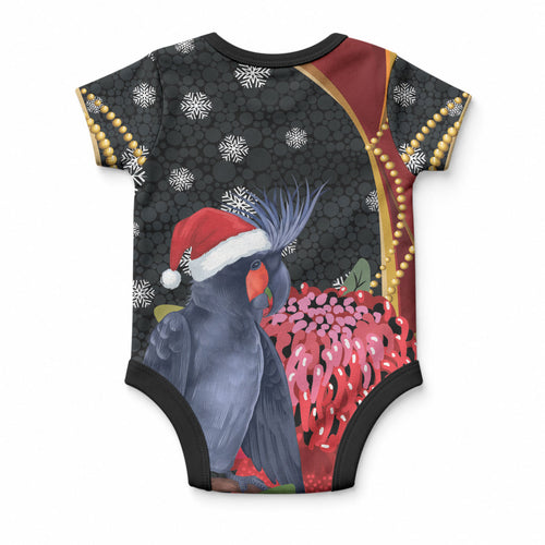 Australia Palm Cockatoo Christmas Baby Onesie Probosciger Aterrimus Waratah Merry Chrissie