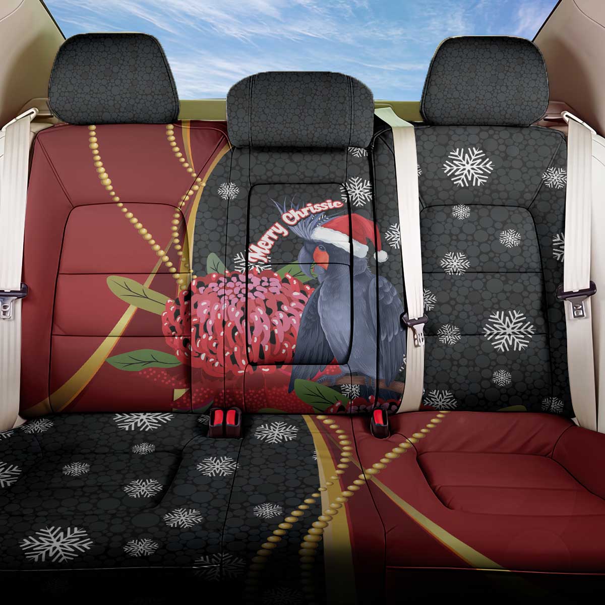 Australia Palm Cockatoo Christmas Back Car Seat Cover Probosciger Aterrimus Waratah Merry Chrissie - Aussie Hoodie