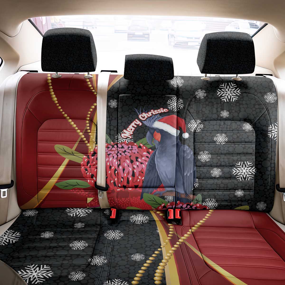 Australia Palm Cockatoo Christmas Back Car Seat Cover Probosciger Aterrimus Waratah Merry Chrissie - Aussie Hoodie