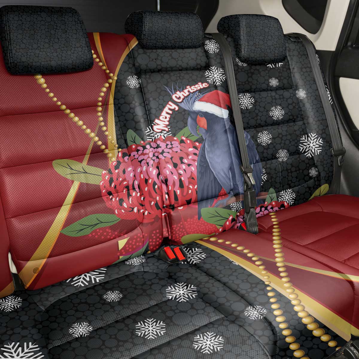 Australia Palm Cockatoo Christmas Back Car Seat Cover Probosciger Aterrimus Waratah Merry Chrissie - Aussie Hoodie
