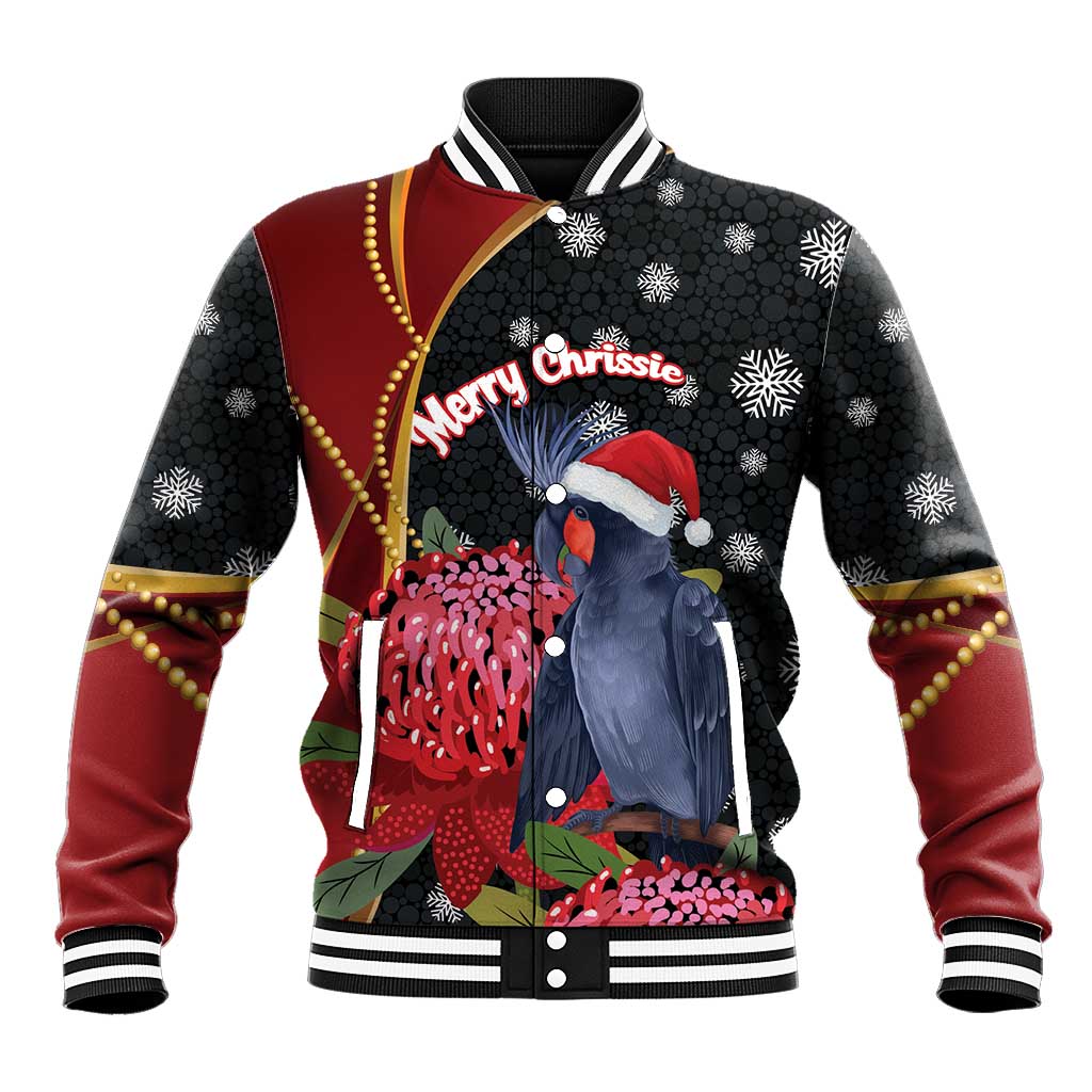 Australia Palm Cockatoo Christmas Baseball Jacket Probosciger Aterrimus Waratah Merry Chrissie - Aussie Hoodie