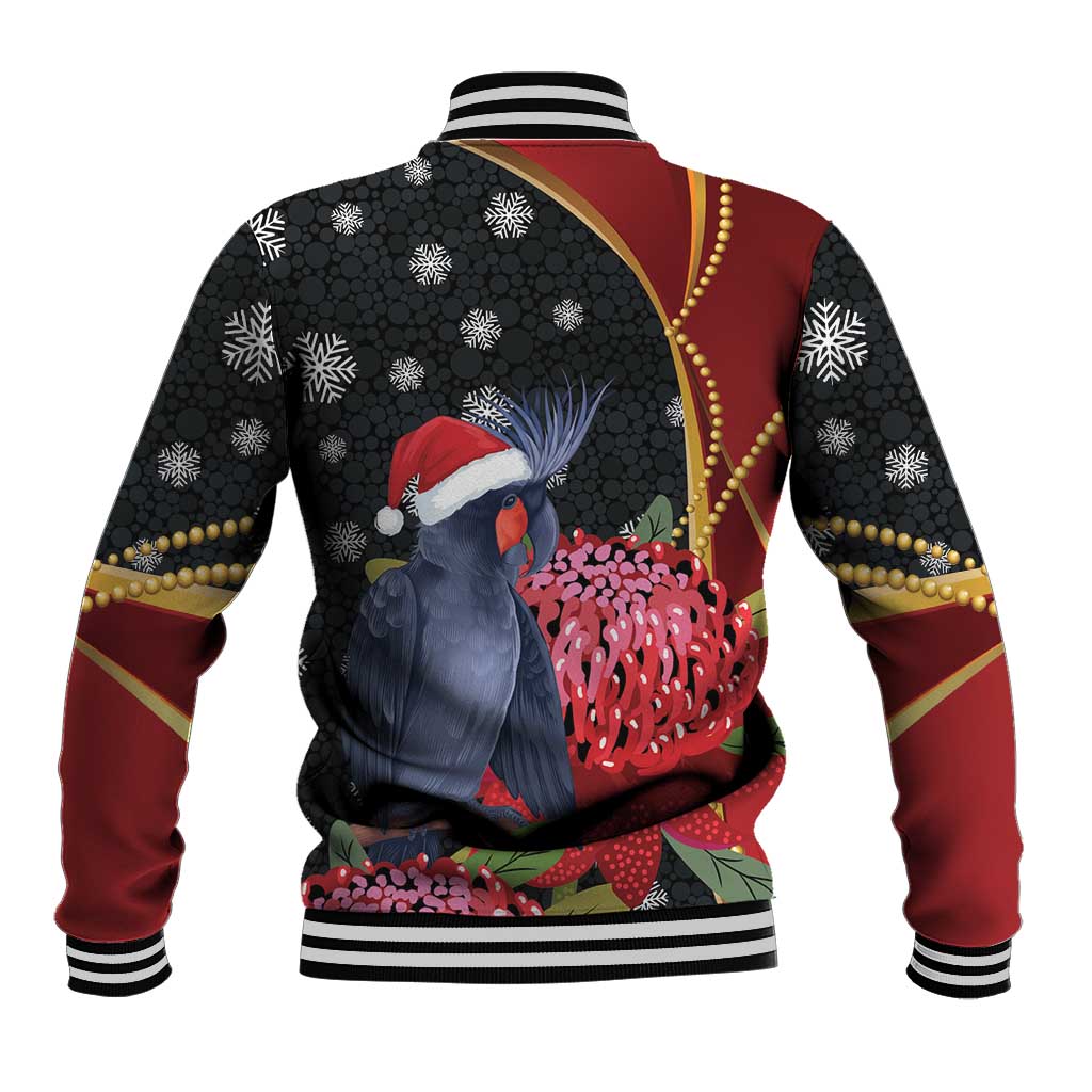 Australia Palm Cockatoo Christmas Baseball Jacket Probosciger Aterrimus Waratah Merry Chrissie - Aussie Hoodie