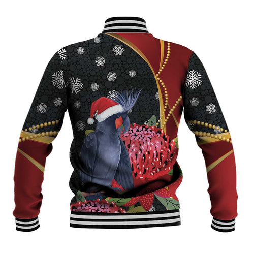 Australia Palm Cockatoo Christmas Baseball Jacket Probosciger Aterrimus Waratah Merry Chrissie - Aussie Hoodie