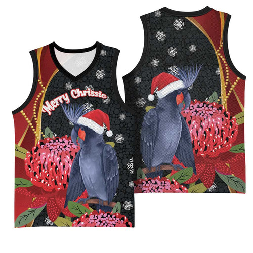 Australia Palm Cockatoo Christmas Basketball Jersey Probosciger Aterrimus Waratah Merry Chrissie - Aussie Hoodie
