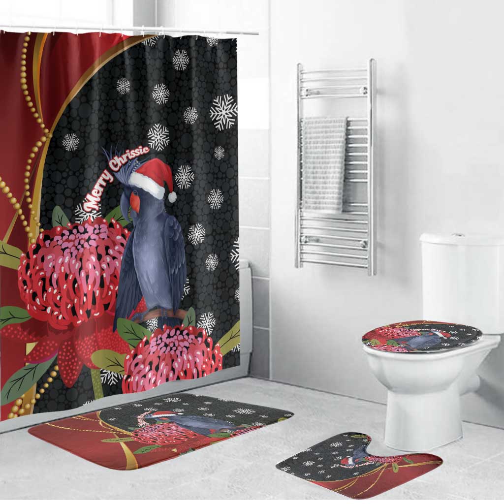 Australia Palm Cockatoo Christmas Bathroom Set Probosciger Aterrimus Waratah Merry Chrissie - Aussie Hoodie